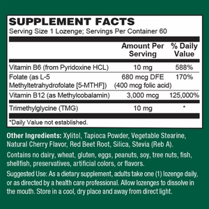 Supplement facts label for methylated b12 plant fusion supplement with folate and b6.