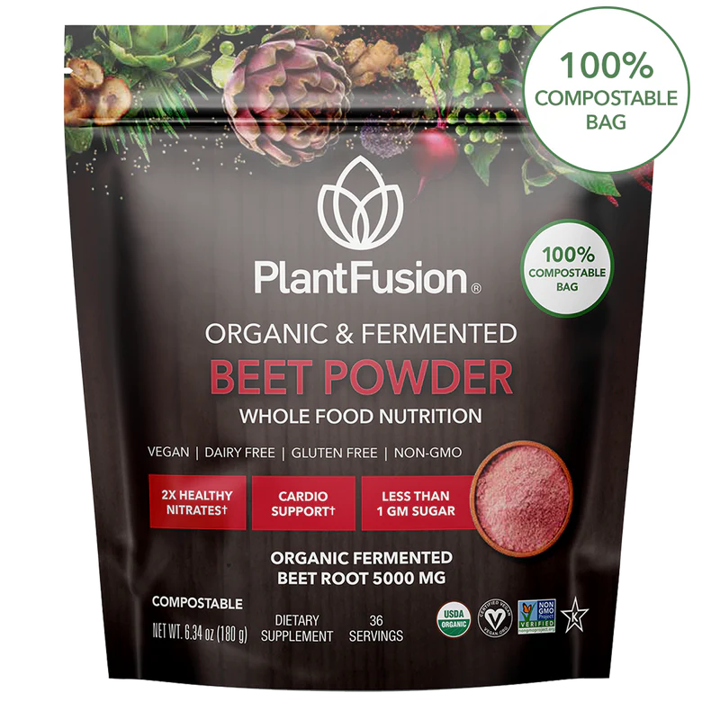 PlantFusion organic and fermented beet powder package 6.34 oz on a white background