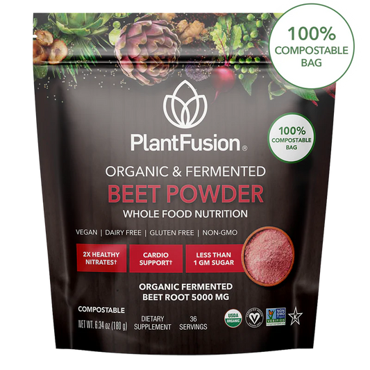 PlantFusion organic and fermented beet powder package 6.34 oz on a white background