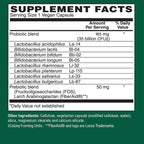 Supplement facts label for a probiotic blend on a green background